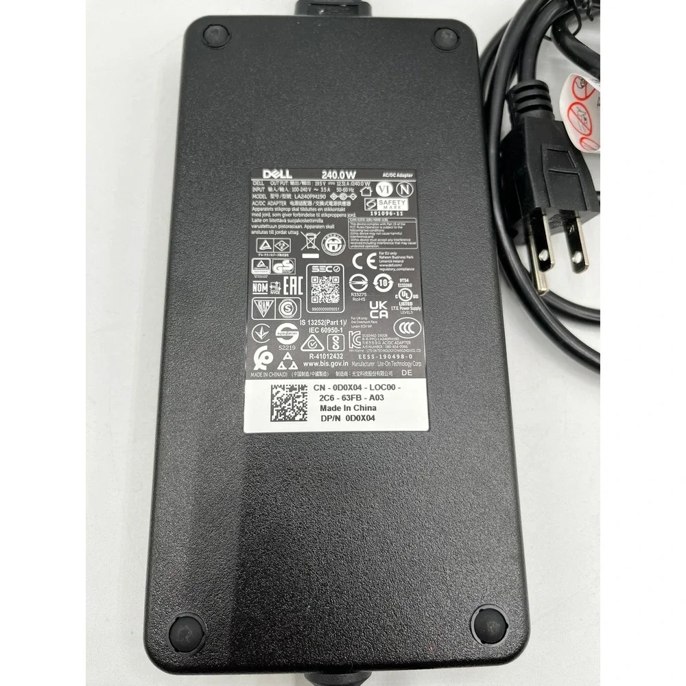 Dell 240W AC Adapter Charger 19.5V 12.31A LA240PM190 0D0X04 Precision Alienware
